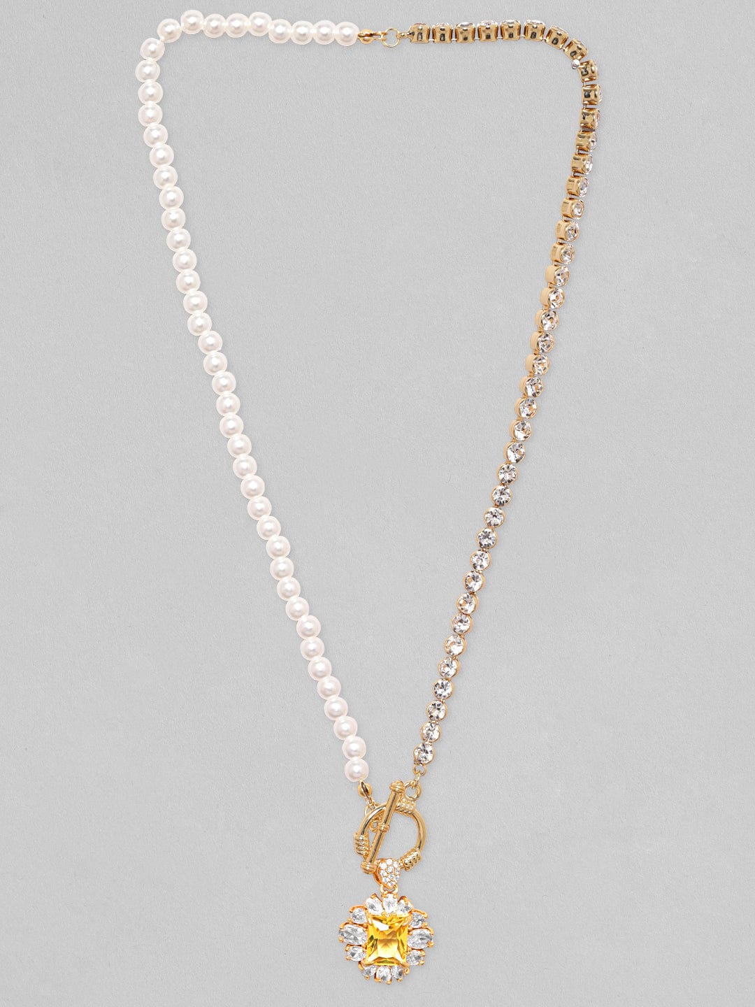 Rubans Voguish Chain & Pearl Multi Textured Pendant Necklace Gold