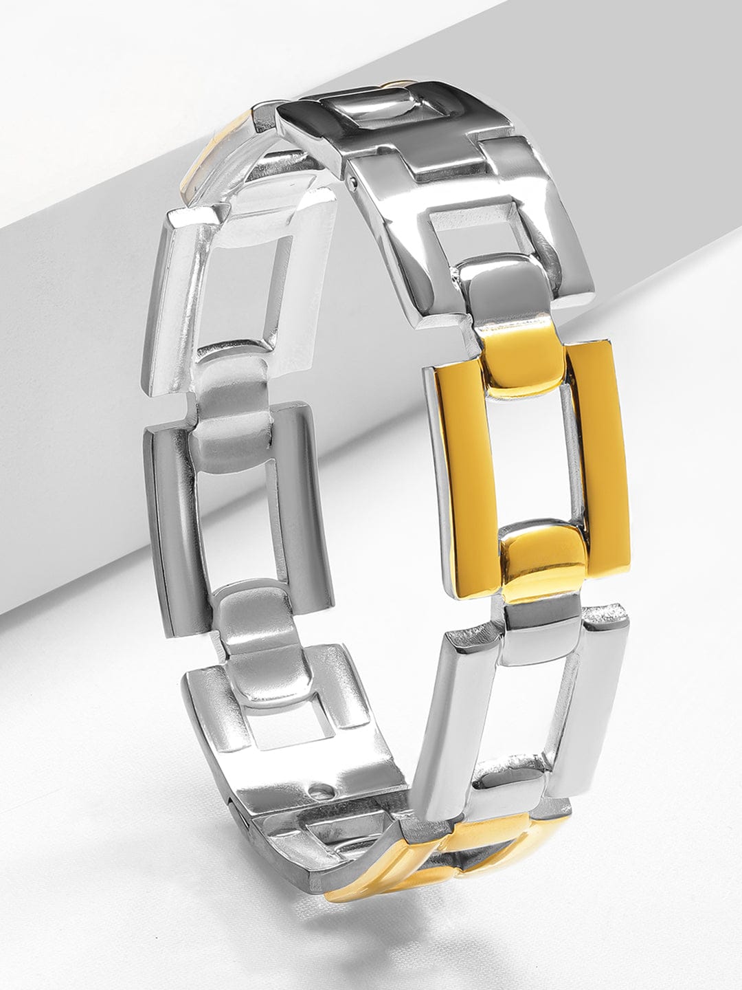 Silver & Gold Chunky Geometric Link Bracelet フリーサイズ