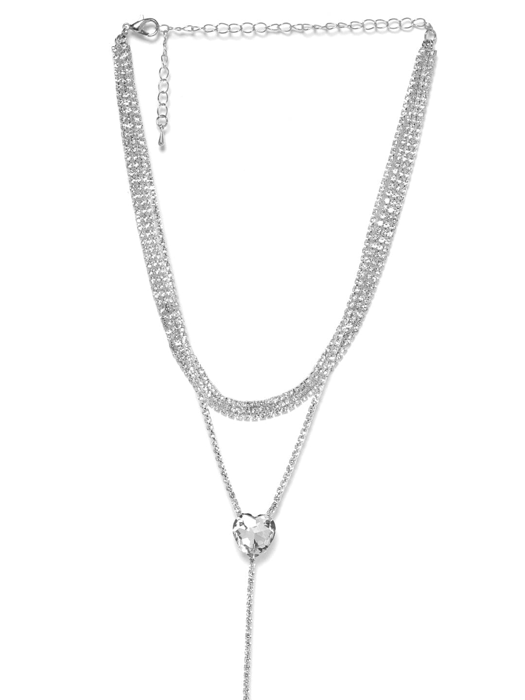 Luxurious AD Studded Fusion Necklace Chain Silver