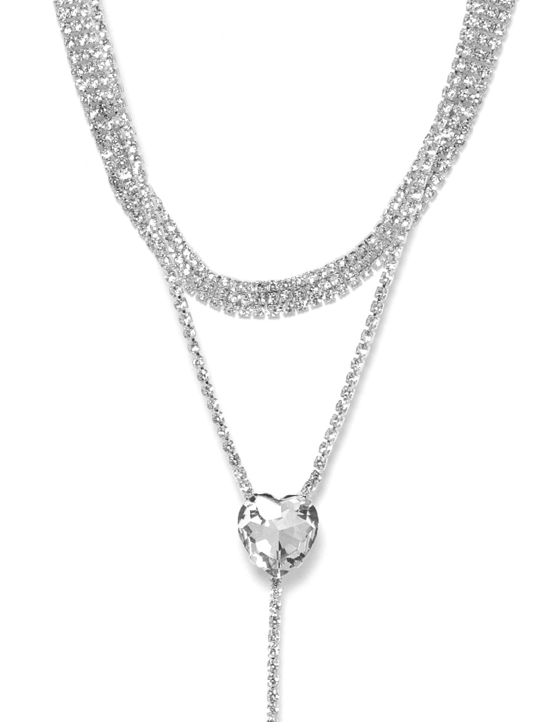 Luxurious AD Studded Fusion Necklace Chain Silver