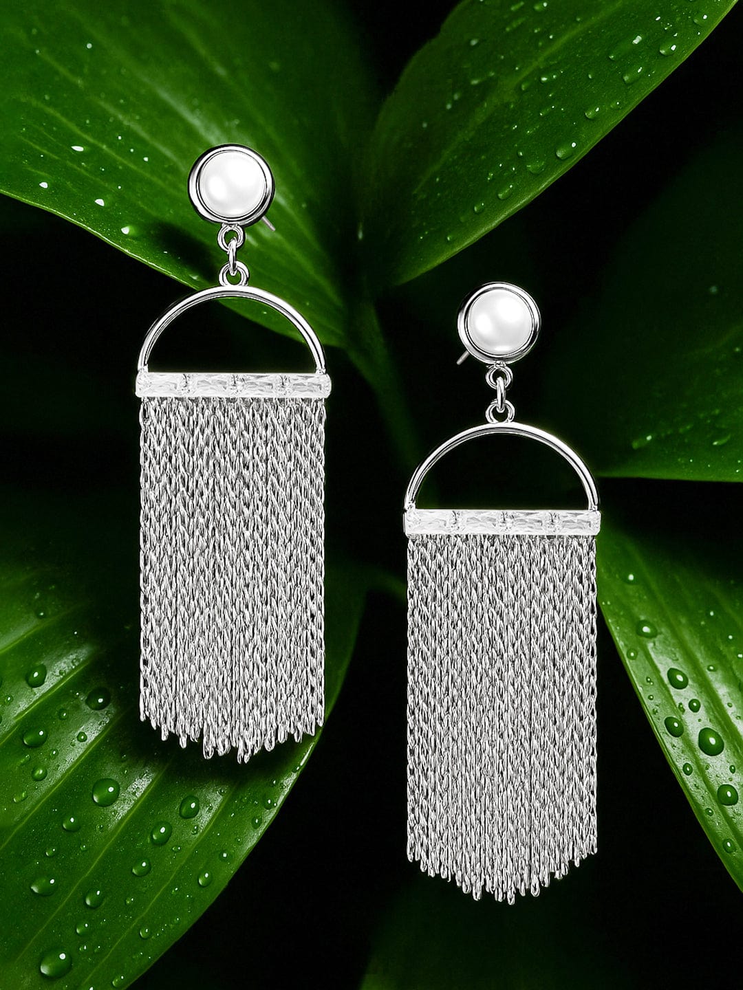 White Tassel Dangler Earrings Silver