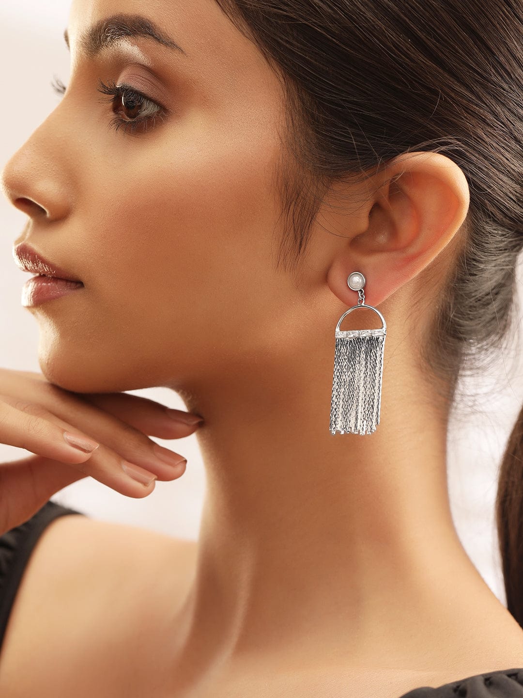 White Tassel Dangler Earrings Silver