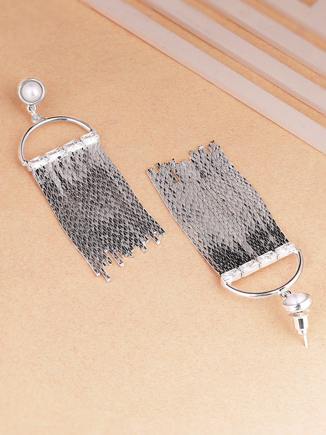 White Tassel Dangler Earrings Silver