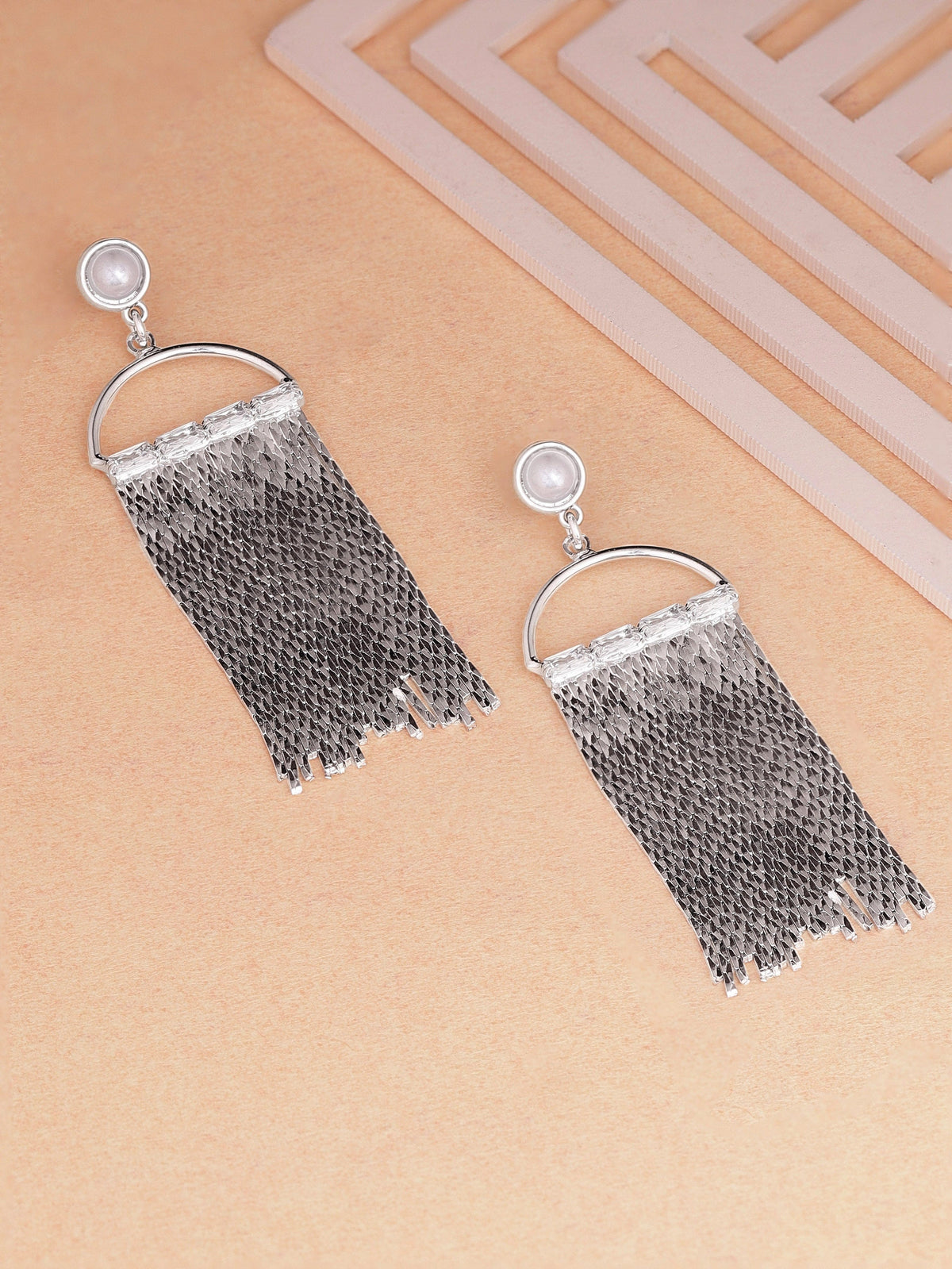 White Tassel Dangler Earrings Silver