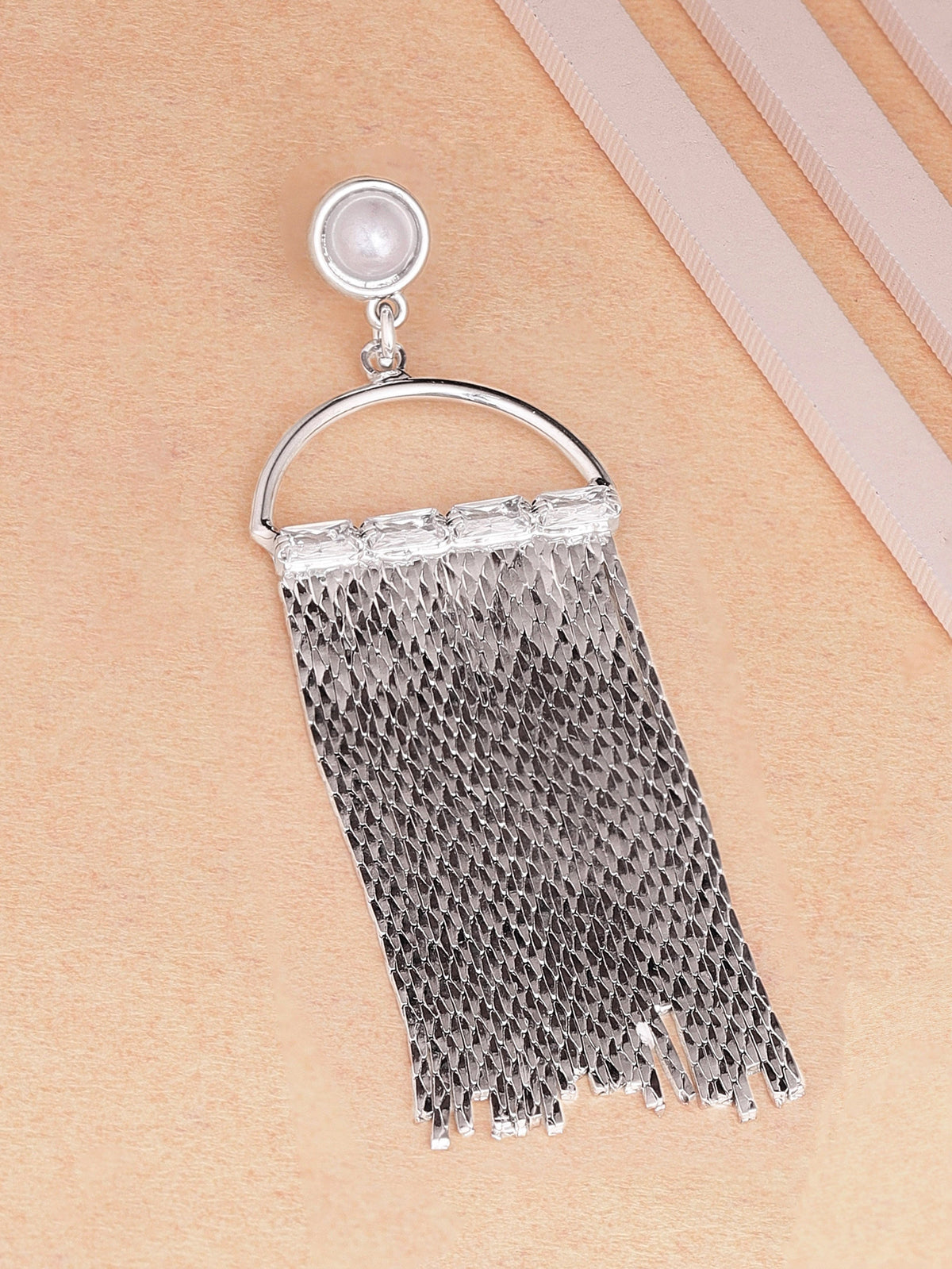 White Tassel Dangler Earrings Silver