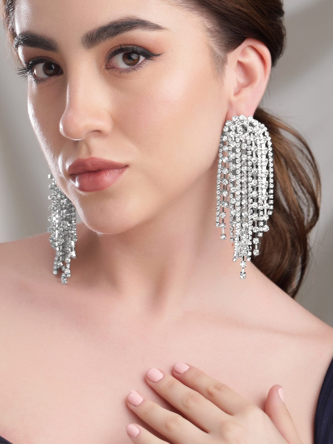 Party Luxe American Diamond Zirconia Danglers Silver