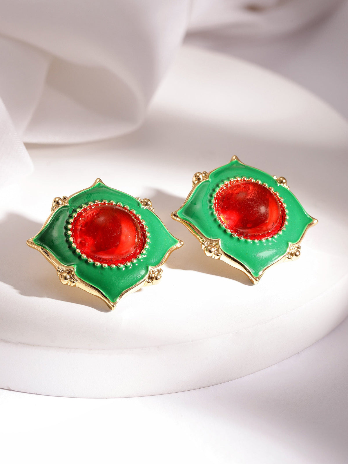 【Rubans】 Voguish Gold-Plated Geometric Enamel Stud Earrings｜ヴォーギッシュ ゴールドメッキ ジオメトリック エナメル スタッドイヤリング