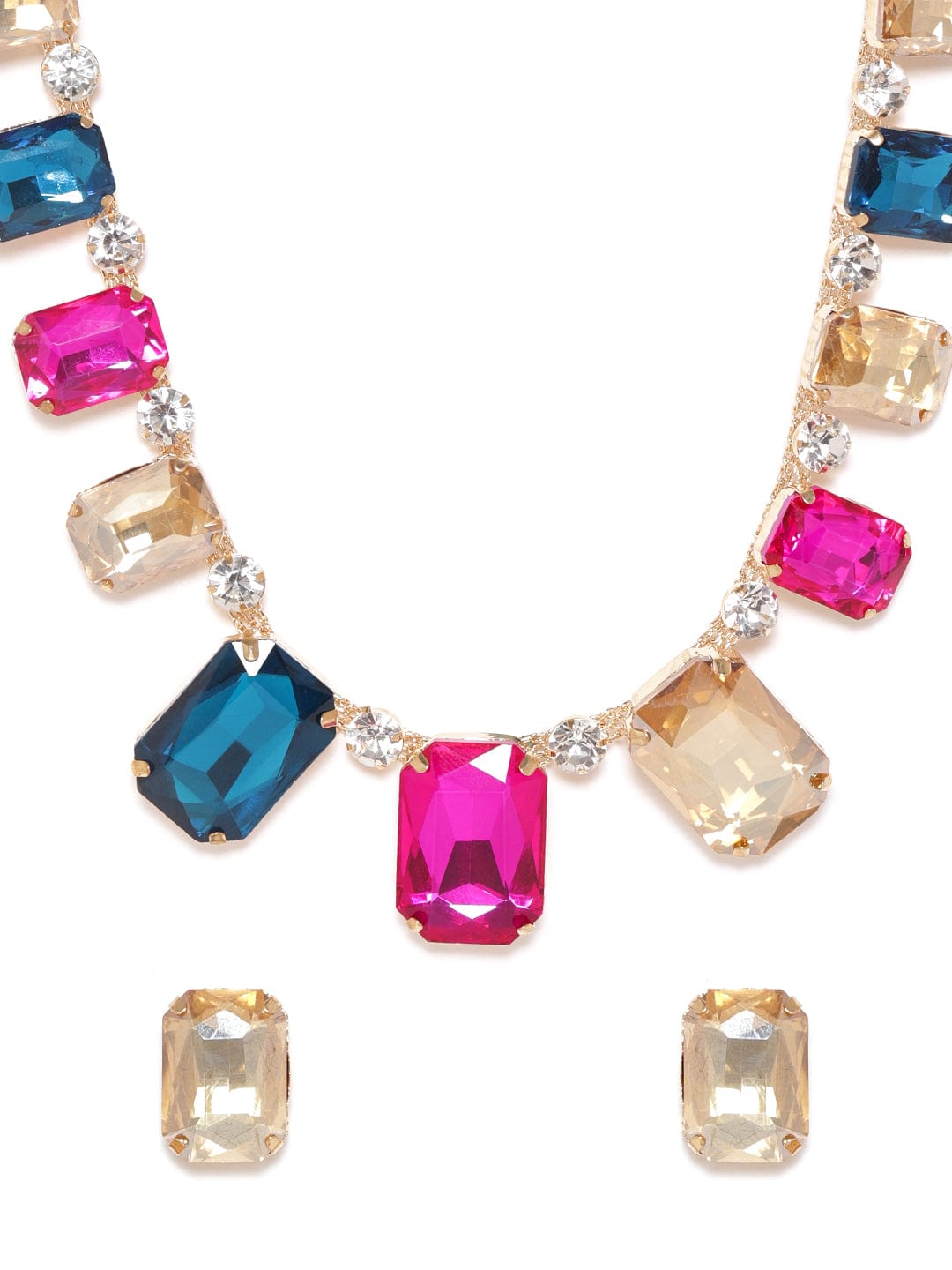 Multi Colored Crystal Chunky Necklace Set Multicolor