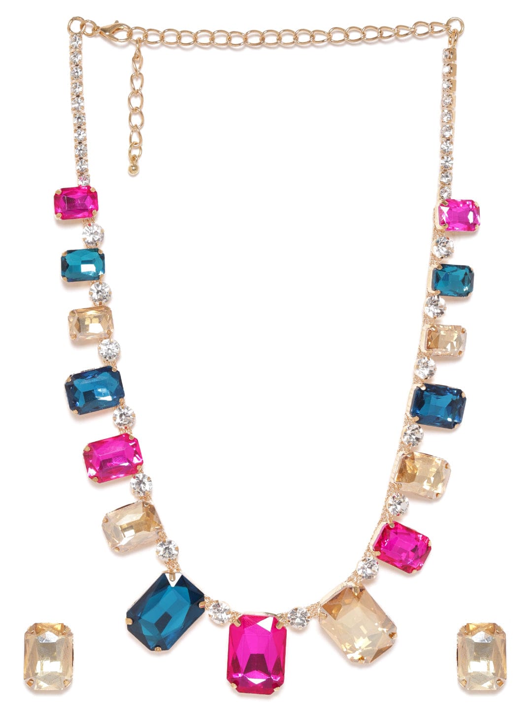 Multi Colored Crystal Chunky Necklace Set Multicolor