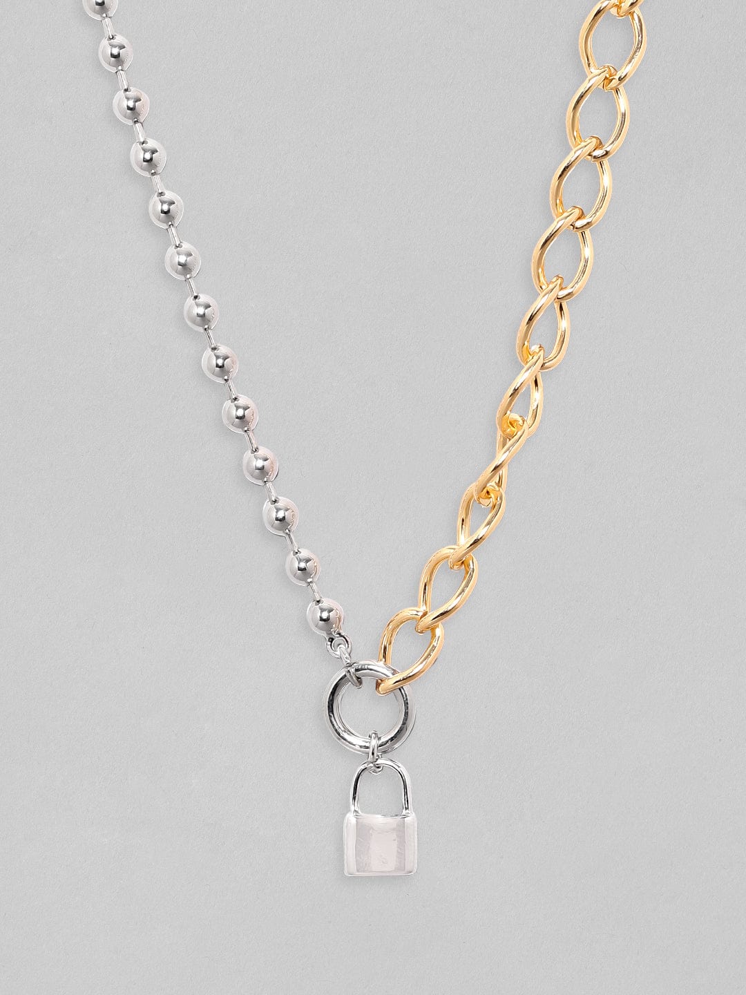 【Rubans】 Voguish Gold Rhodium Plated Cuban Chain With Lock Charm Necklace｜ヴォーギッシュ ゴールド キューバンチェーン ロックチャーム ネックレス