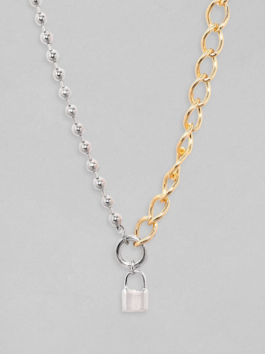 【Rubans】 Voguish Gold Rhodium Plated Cuban Chain With Lock Charm Necklace｜ヴォーギッシュ ゴールド キューバンチェーン ロックチャーム ネックレス