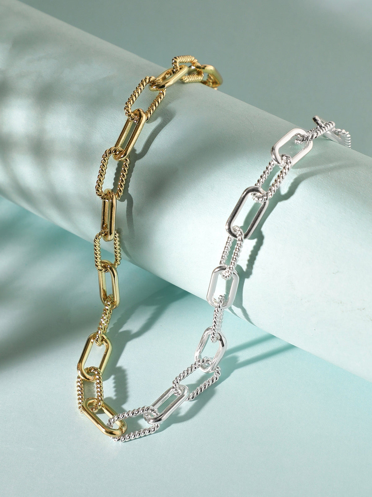 Rubans Voguish Gold  Rhodium Plated Cuban Shape Chain Silver