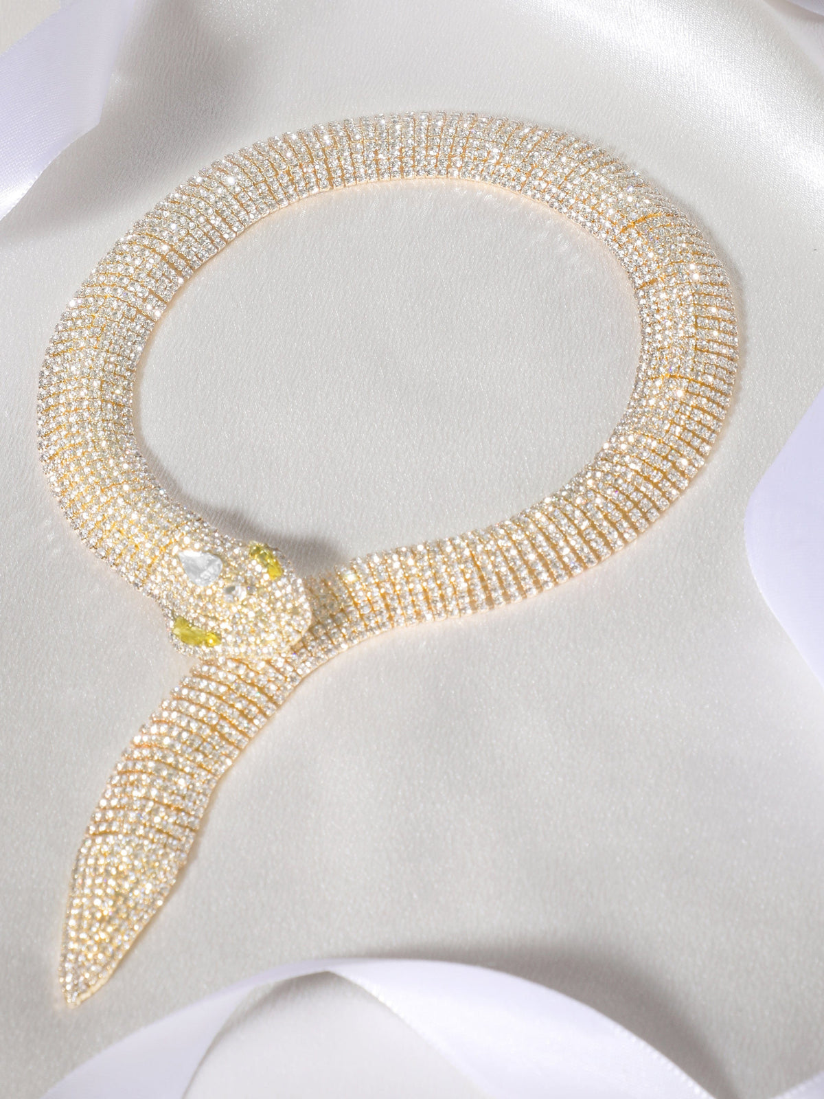 【Rubans】 Golden Serpent Zircon Statement Necklace｜ゴールドトーン ジルコン スネーク ステートメント ネックレス