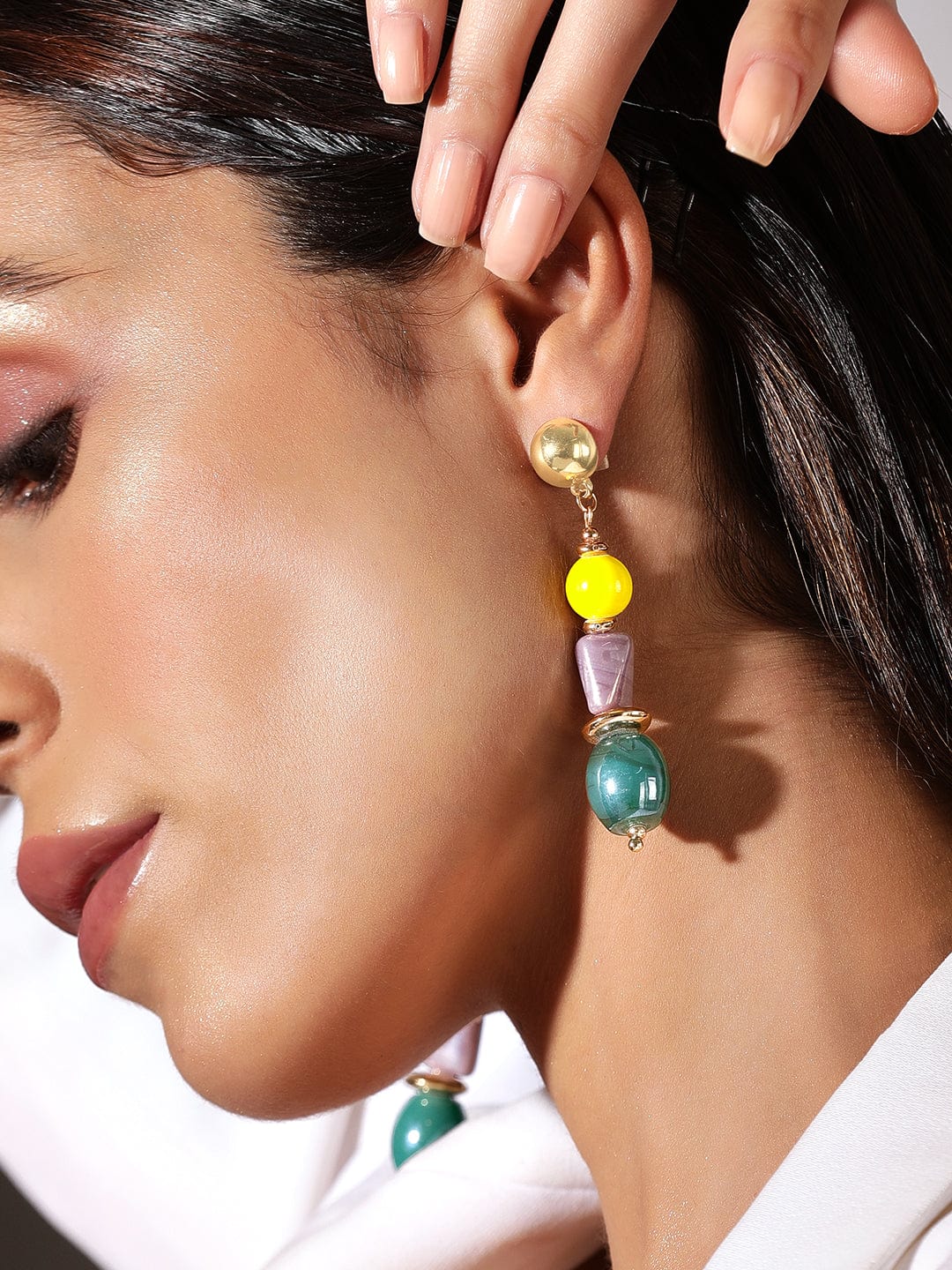 【Rubans】 Voguish Gold-Toned Yellow Classic Drop Earrings｜ヴォーギッシュ ゴールドトーン イエロー マルチストーン クラシック ドロップイヤリング
