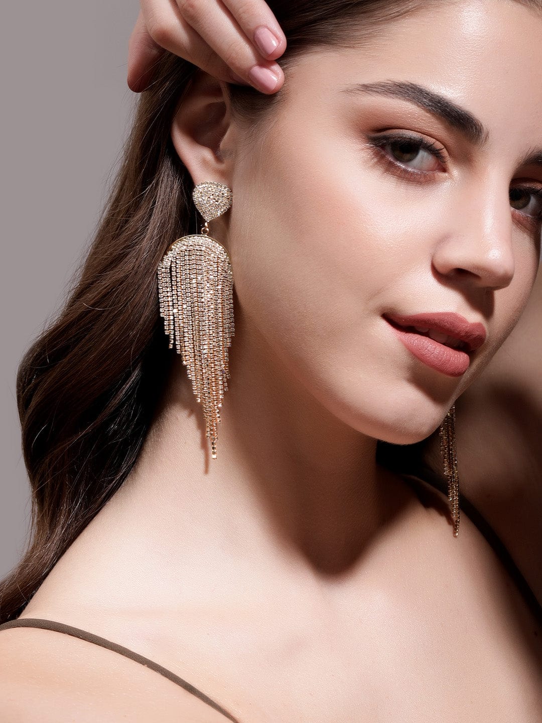 【Rubans】 Statement Tassel American Diamond Zirconia Earrings｜18K ゴールドメッキ フェアリーウィング タッセル ショルダーダスター イヤリング