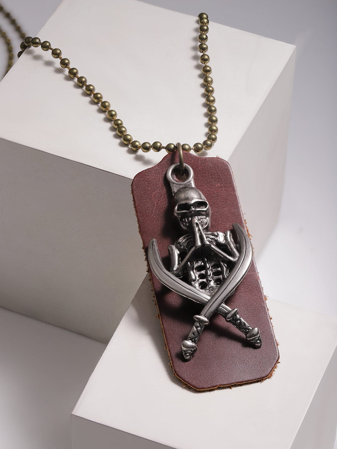 【Rubans】 Voguish Men Brown Leather Animal Motif Pendant with Chain｜ヴォーギッシュ メンズ ブラウンレザー アニマルモチーフ ペンダント チェーン