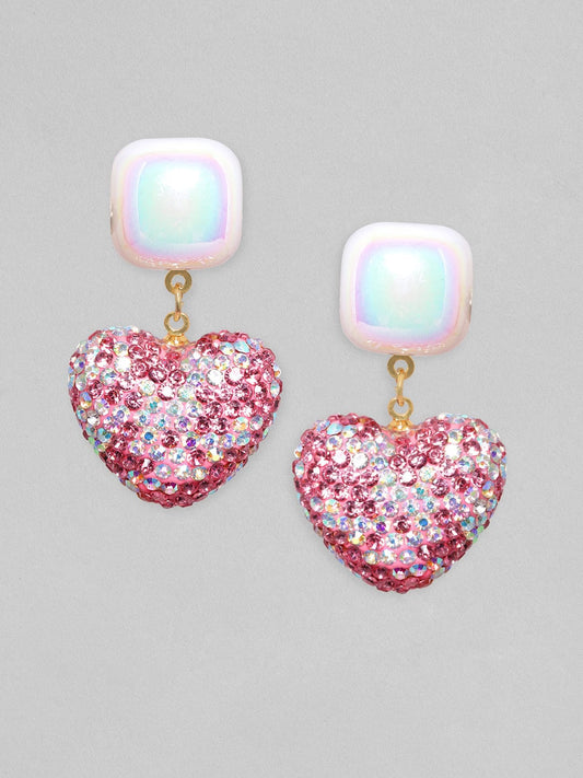 【Rubans】 Voguish Ruby Kiss Pearl & Pink Crystal Pave Heart Drop Earrings｜ヴォーギッシュ ルビーキス パール＆ピンククリスタル パヴェ ハート ドロップイヤリング