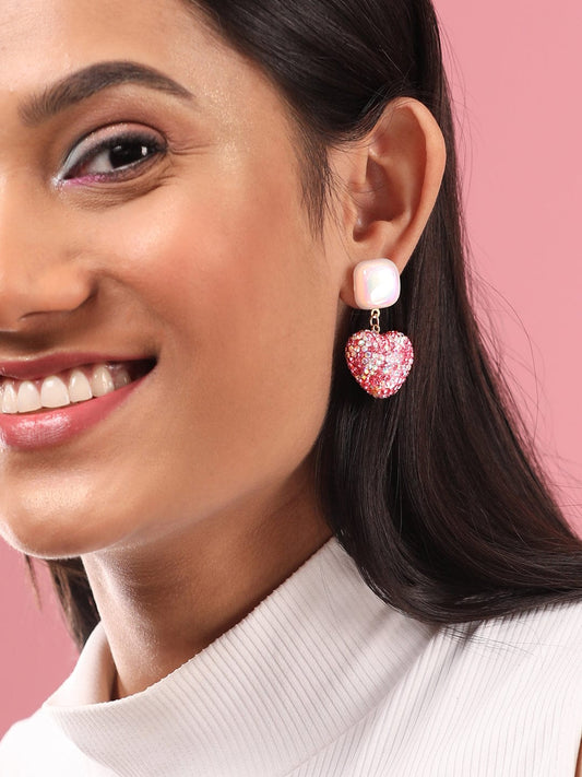 【Rubans】 Voguish Ruby Kiss Pearl & Pink Crystal Pave Heart Drop Earrings｜ヴォーギッシュ ルビーキス パール＆ピンククリスタル パヴェ ハート ドロップイヤリング