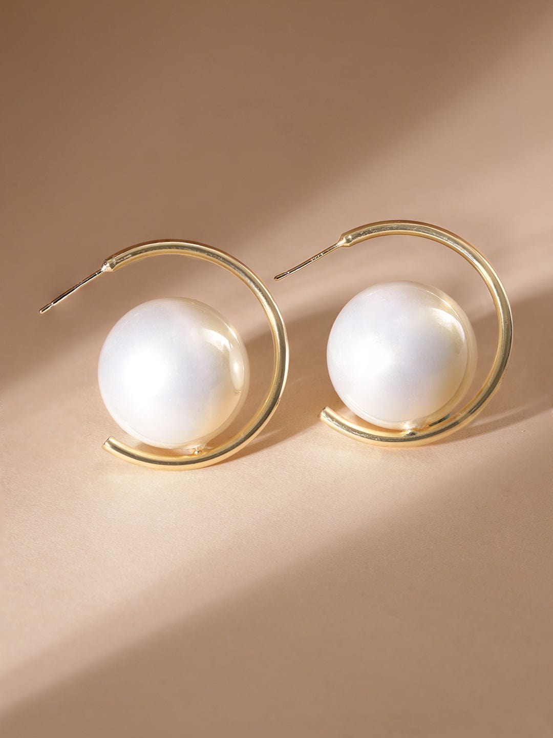 Minimal Chic White Pearl Hoops Gold
