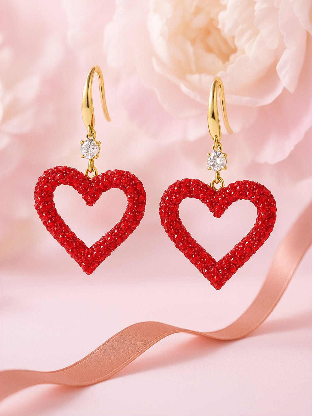 Red Love Crystal Drop Earrings Red