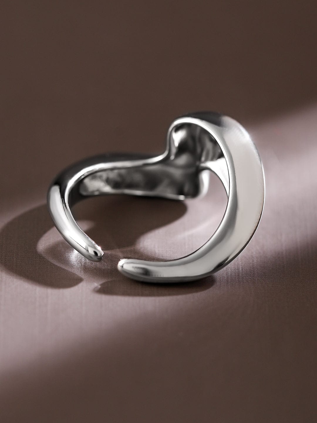 Rubans Voguish Rhodium-Plated Abstract Adjustable Ring Silver
