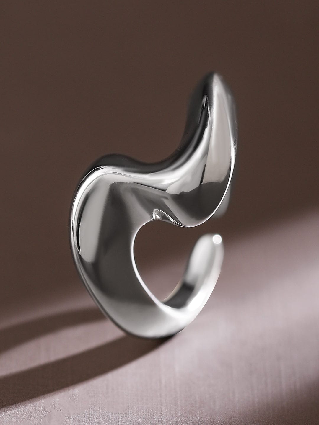 Rubans Voguish Rhodium-Plated Abstract Adjustable Ring Silver