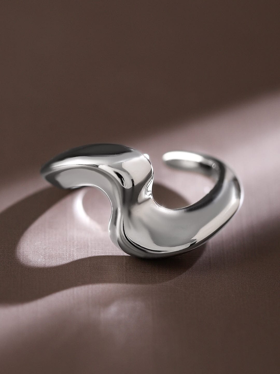 Rubans Voguish Rhodium-Plated Abstract Adjustable Ring Silver