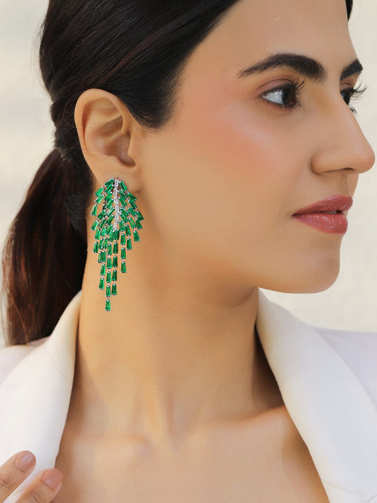 【Rubans】 Green Tassel Dangler Earrings｜ロジウムメッキ エメラルドグリーン AD ジルコニア タッセル ダングラーイヤリング