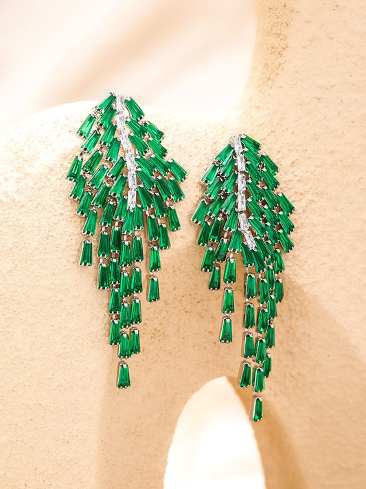【Rubans】 Green Tassel Dangler Earrings｜ロジウムメッキ エメラルドグリーン AD ジルコニア タッセル ダングラーイヤリング
