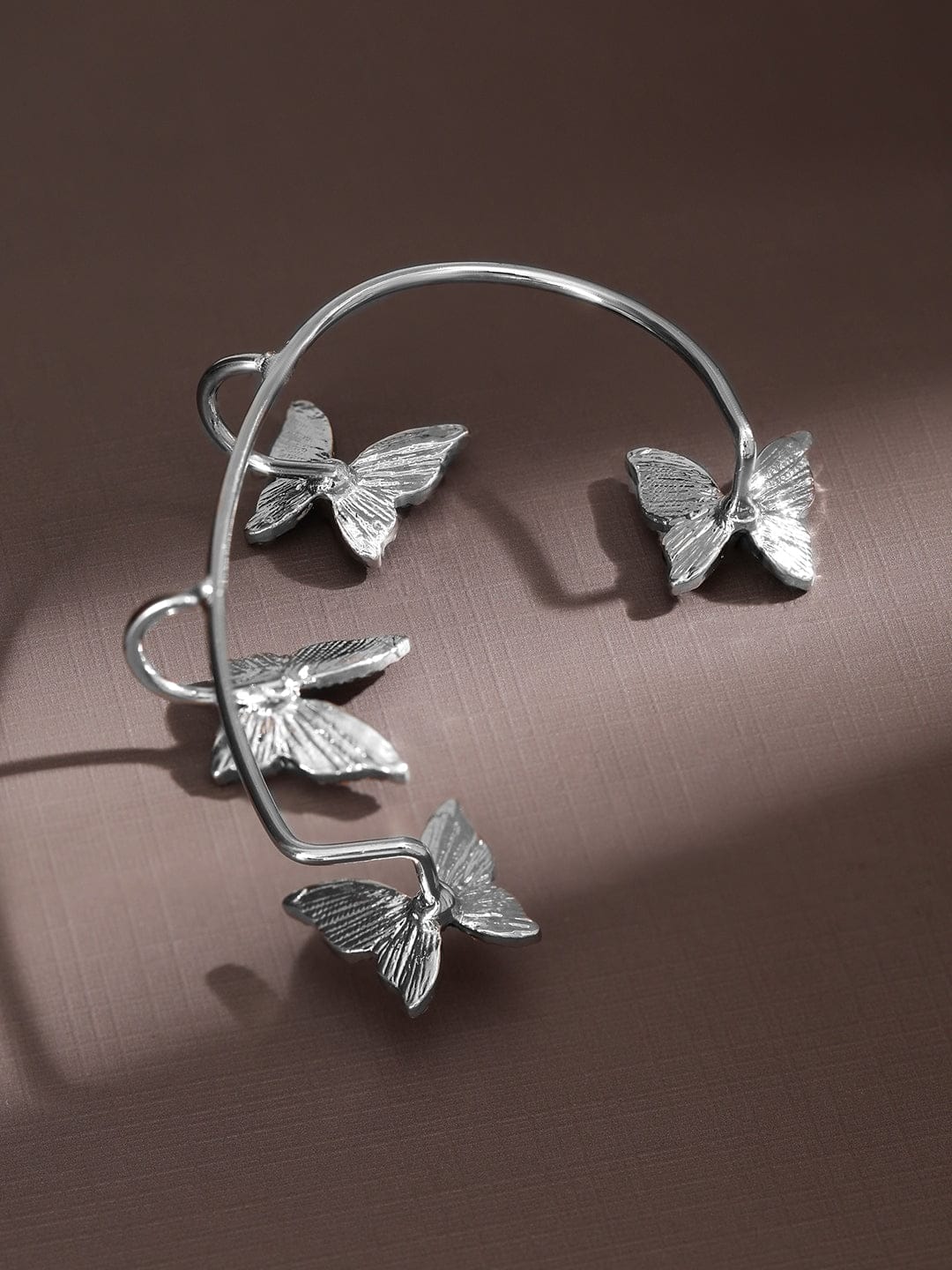 Evening Glow Crystal Butterfly Ear Cuff Silver