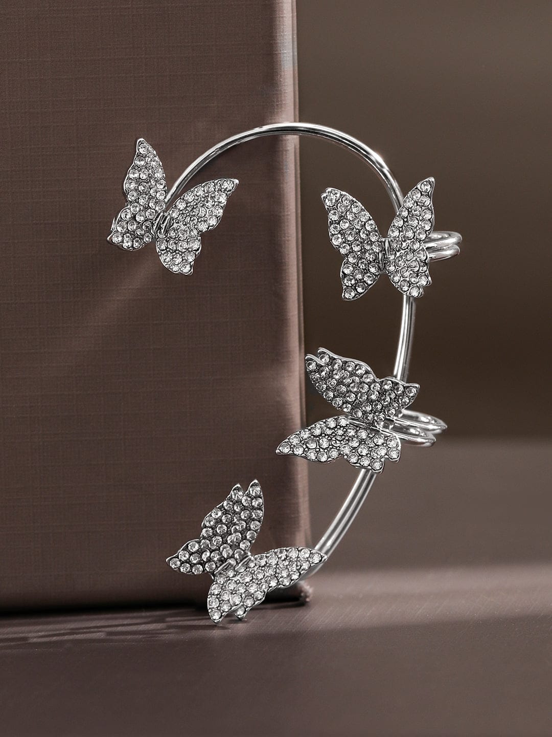 Evening Glow Crystal Butterfly Ear Cuff Silver