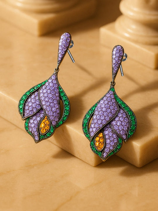 Colour Burst American Diamond Zirconia Drop Earrings Lavender