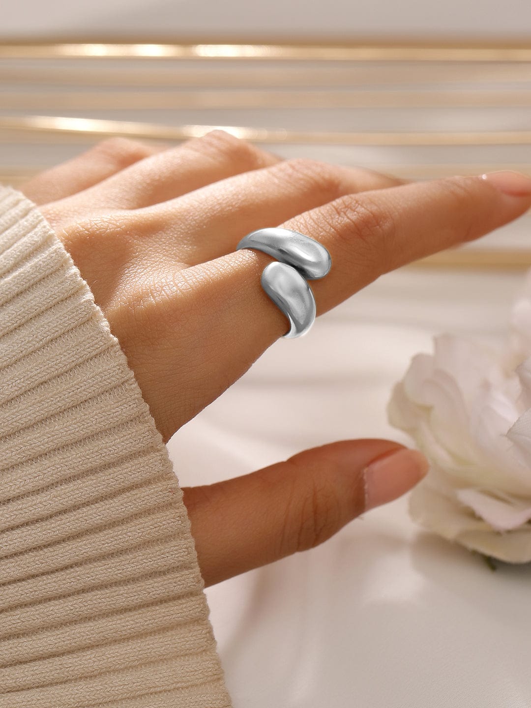 Rubans Voguish Rhodium-Plated Stainless Steel Tarnish-Free Waterproof Adjustable Ring 7