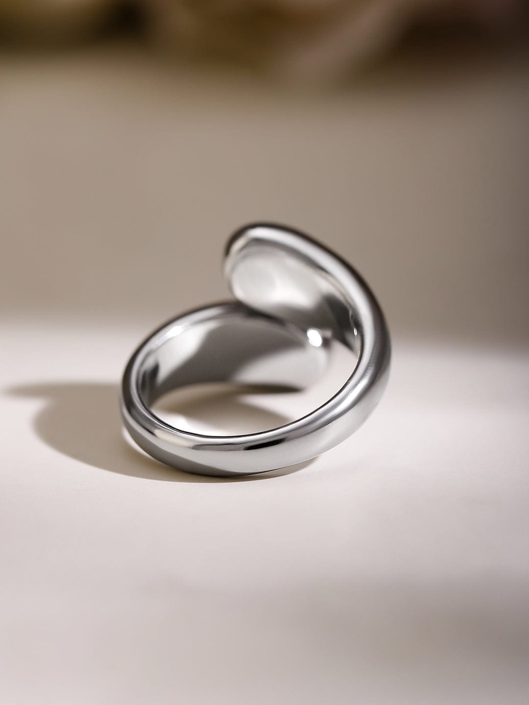 Rubans Voguish Rhodium-Plated Stainless Steel Tarnish-Free Waterproof Adjustable Ring 7