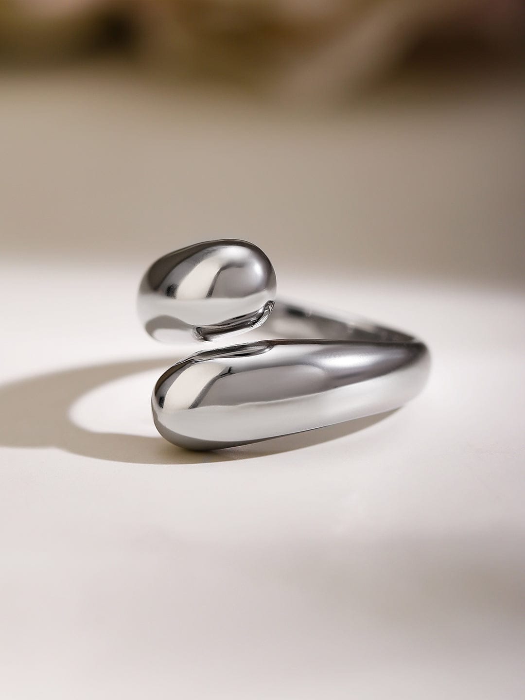 Rubans Voguish Rhodium-Plated Stainless Steel Tarnish-Free Waterproof Adjustable Ring 7
