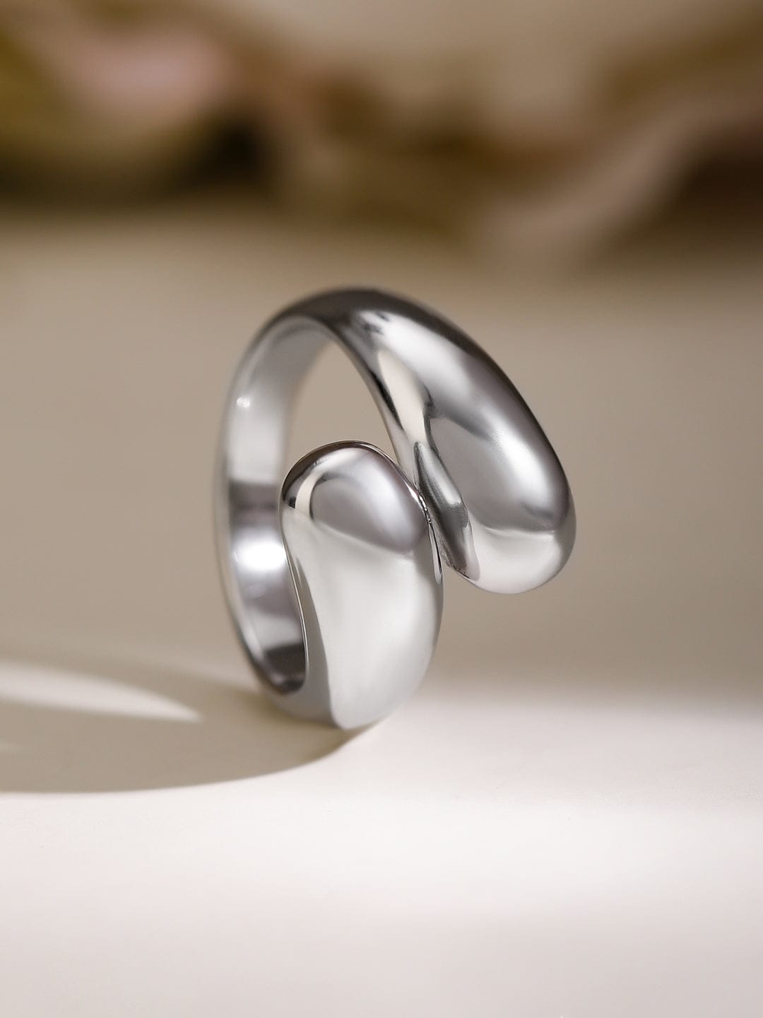 Rubans Voguish Rhodium-Plated Stainless Steel Tarnish-Free Waterproof Adjustable Ring 7