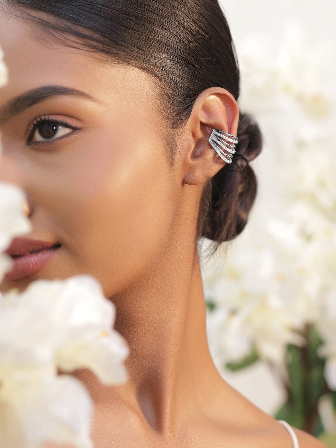 【Rubans】 Minimalist Chic American Diamond Zirconia Ear Cuff (1 piece)｜ミニマリスト シック アメリカンダイヤモンド ジルコニア マルチレイヤー イヤーカフ（片耳用・ステンレススチール・防水）