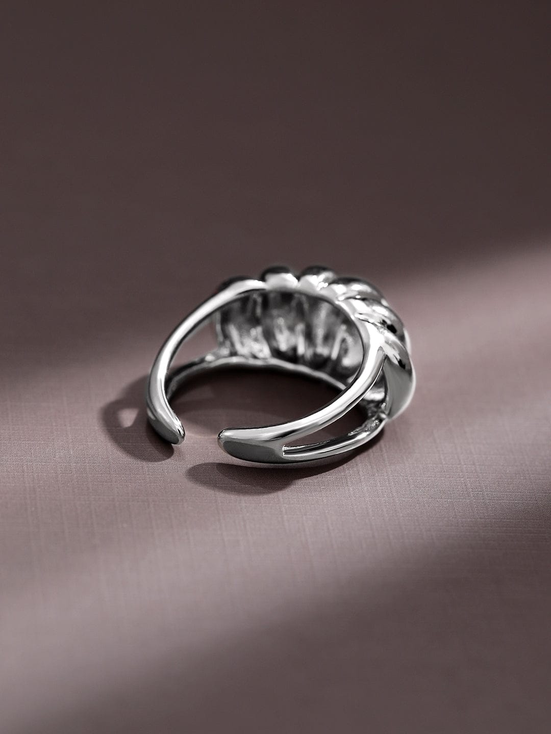 Rubans Voguish Rhodium-Plated Textured Dome Adjustable Statement Ring Silver