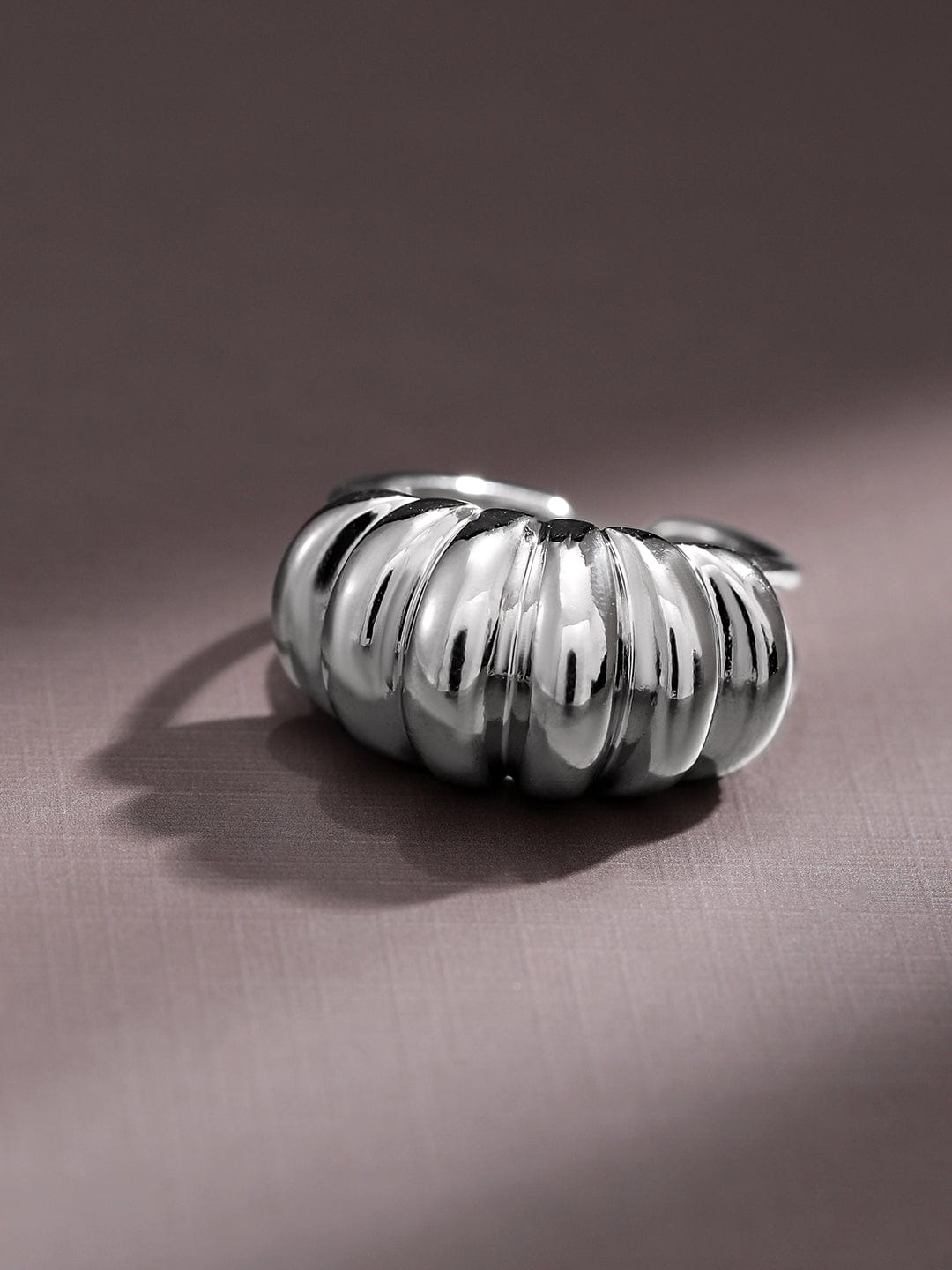 Rubans Voguish Rhodium-Plated Textured Dome Adjustable Statement Ring Silver