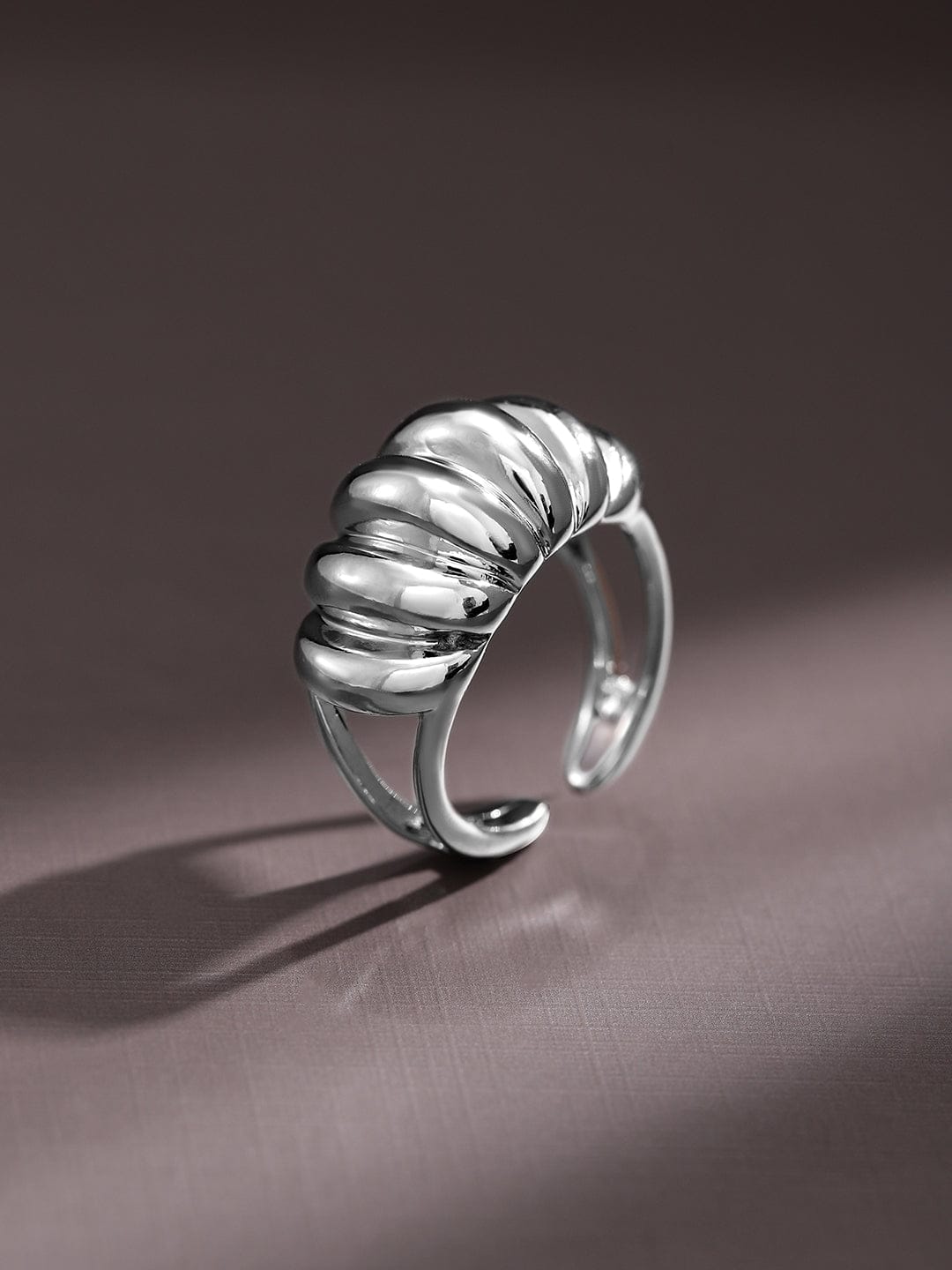 Rubans Voguish Rhodium-Plated Textured Dome Adjustable Statement Ring Silver