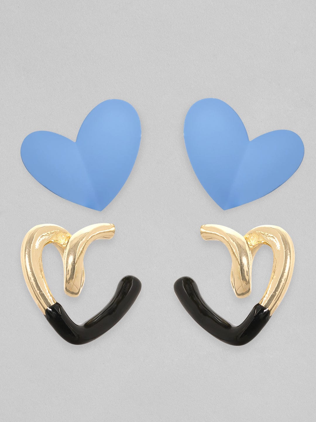 【Rubans】 Voguish Set Of 2, Gold & Enamel Dual Toned Heart Motif Hoop Earrings｜ヴォーギッシュ ゴールド＆エナメル デュアルトーン ハートモチーフ フープイヤリング 2組セット