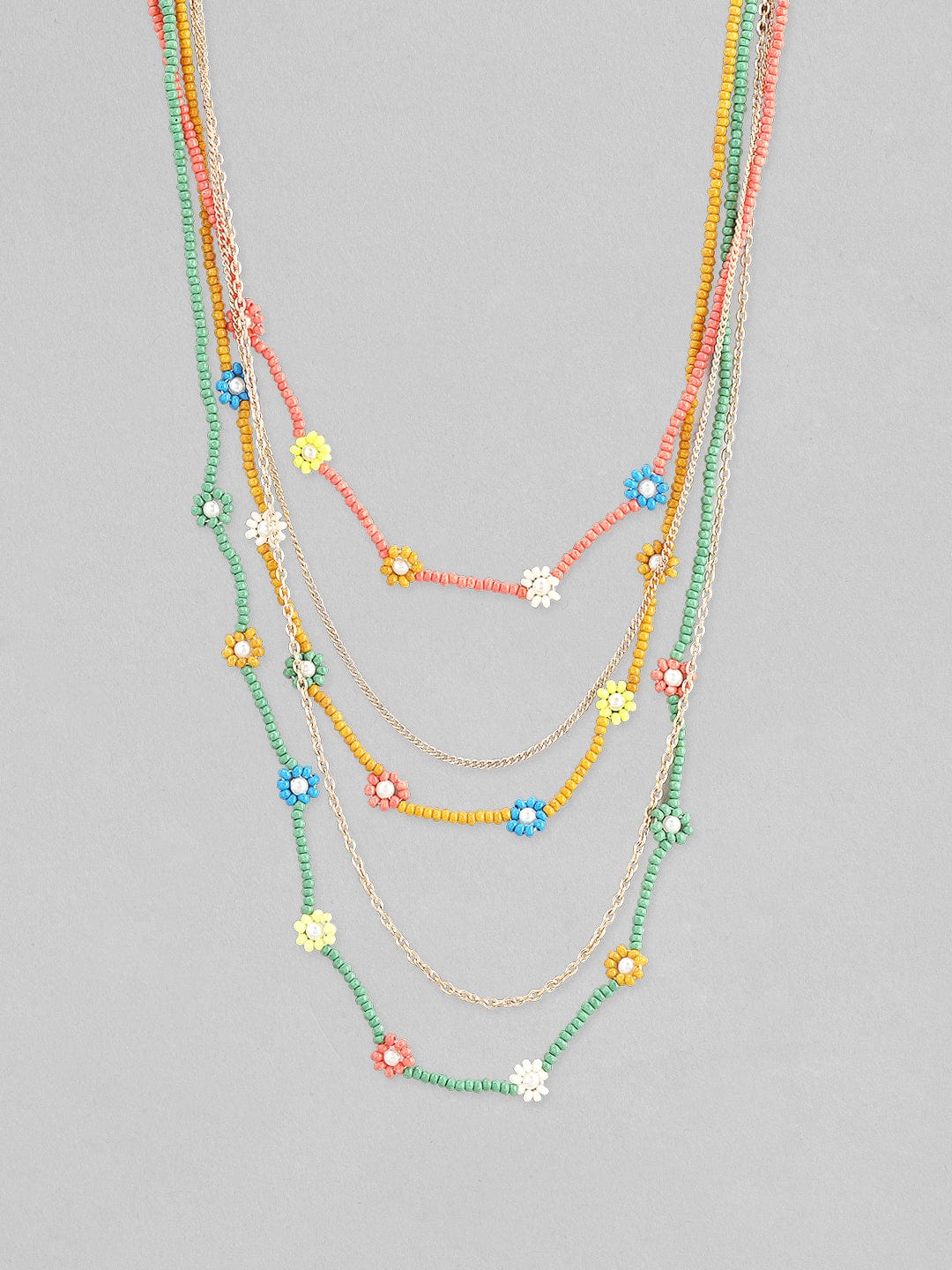 Rubans Voguish Women Blue Green Layered Necklace Gold