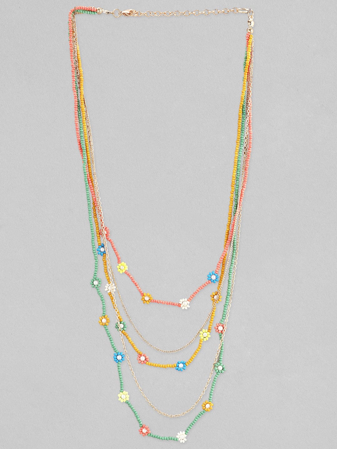 Rubans Voguish Women Blue Green Layered Necklace Gold