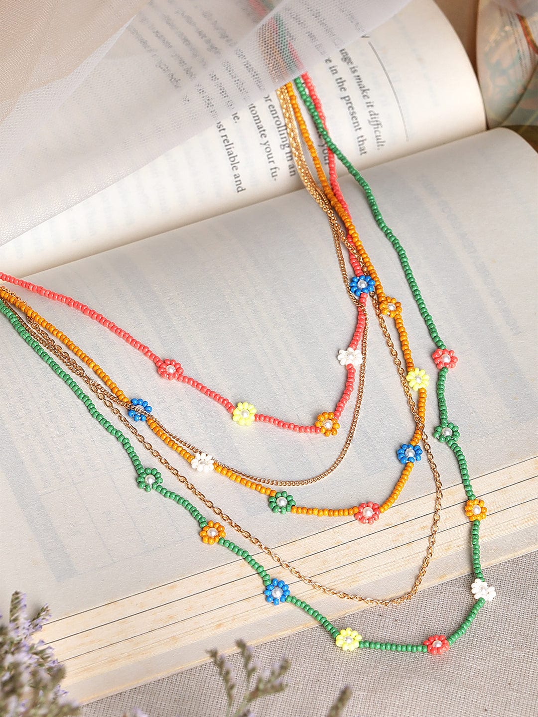 Rubans Voguish Women Blue Green Layered Necklace Gold