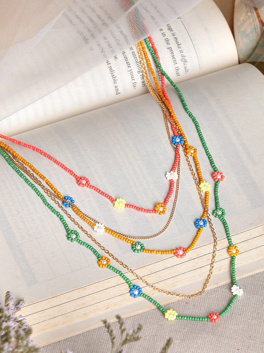 Rubans Voguish Women Blue Green Layered Necklace Gold