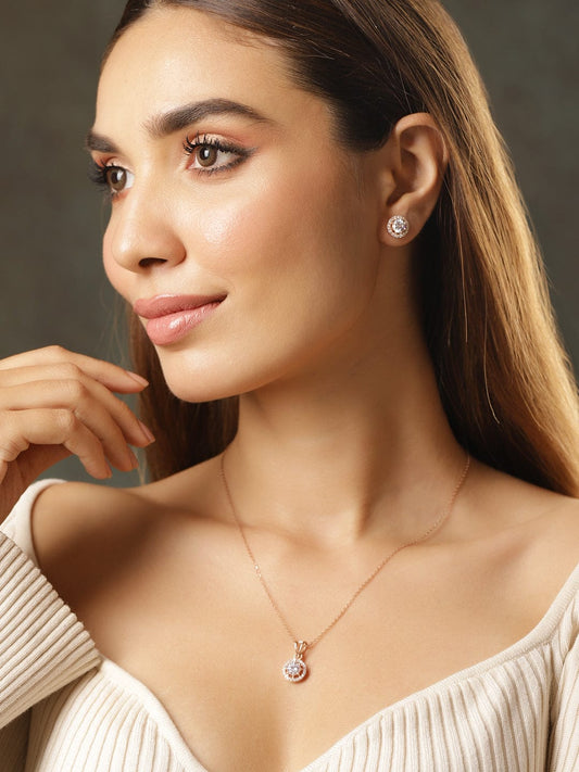 Rose Gold American Diamond Zirconia Necklace Set Rose Gold