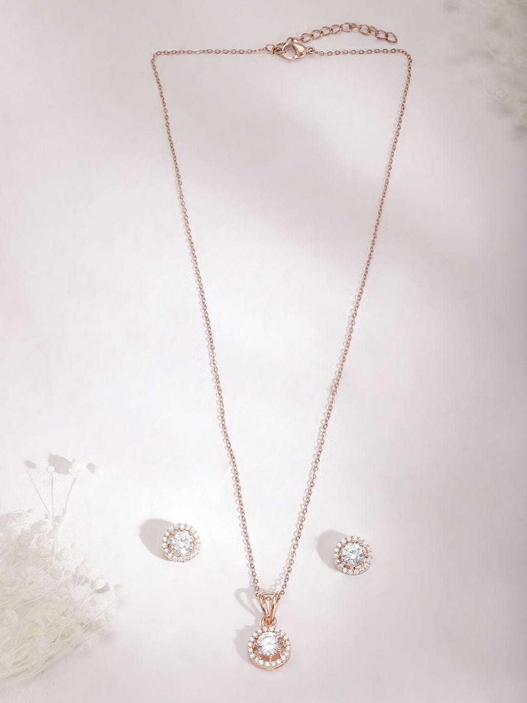 Rose Gold American Diamond Zirconia Necklace Set Rose Gold