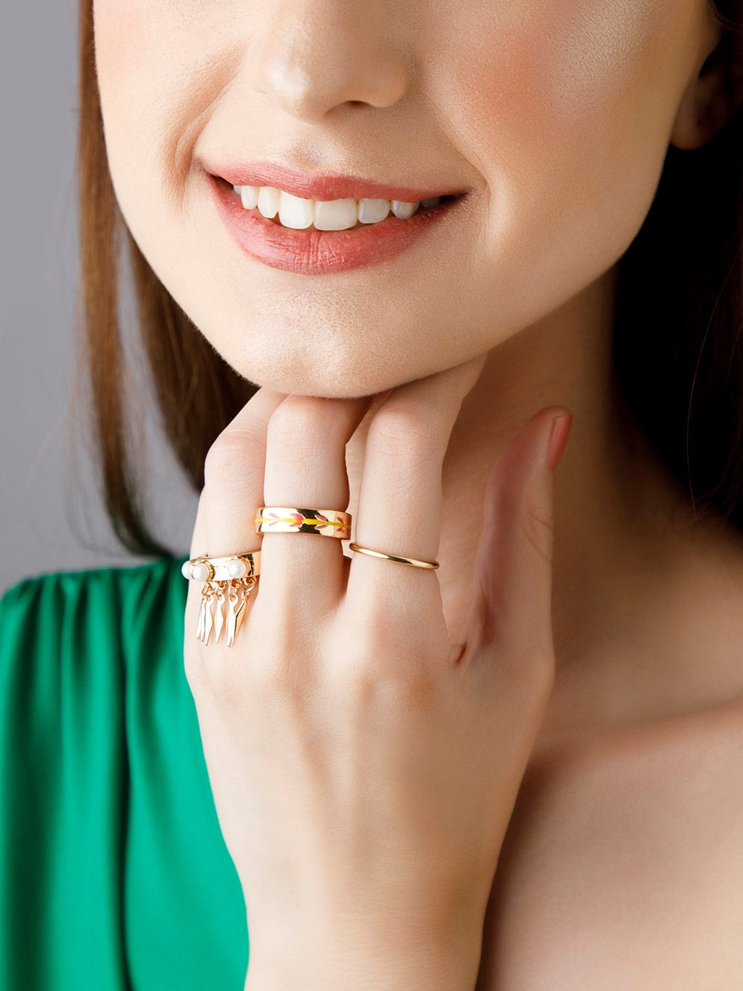 【Rubans】 Voguish Set of 3 Gold Plated Rings｜ヴォーギッシュ ゴールドメッキ リング 3点セット（アジャスタブル）