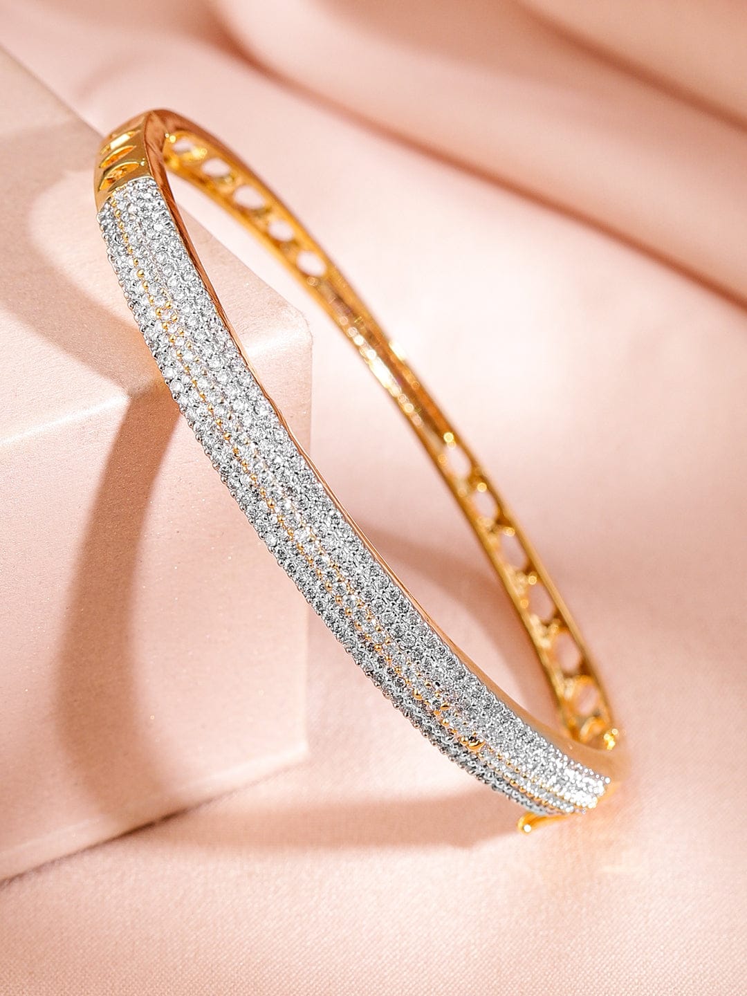 Rubans Women Brass Cubic Zirconia Handcrafted Gold-Plated Bangle-Style Bracelet Gold