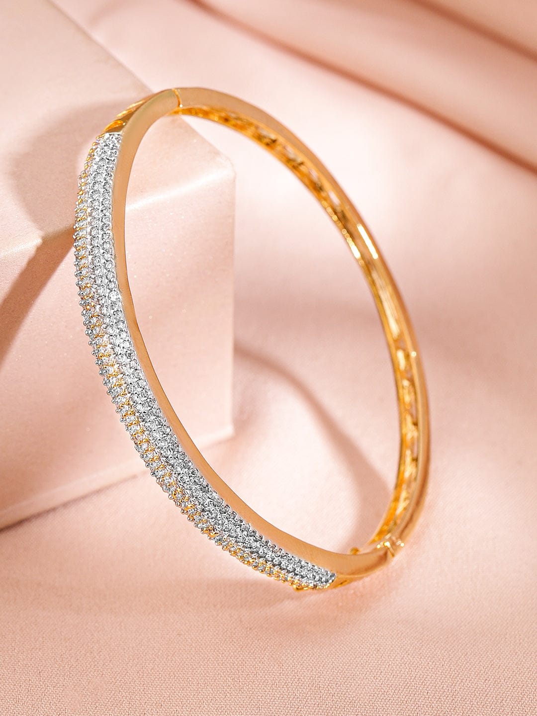 Rubans Women Brass Cubic Zirconia Handcrafted Gold-Plated Bangle-Style Bracelet Gold